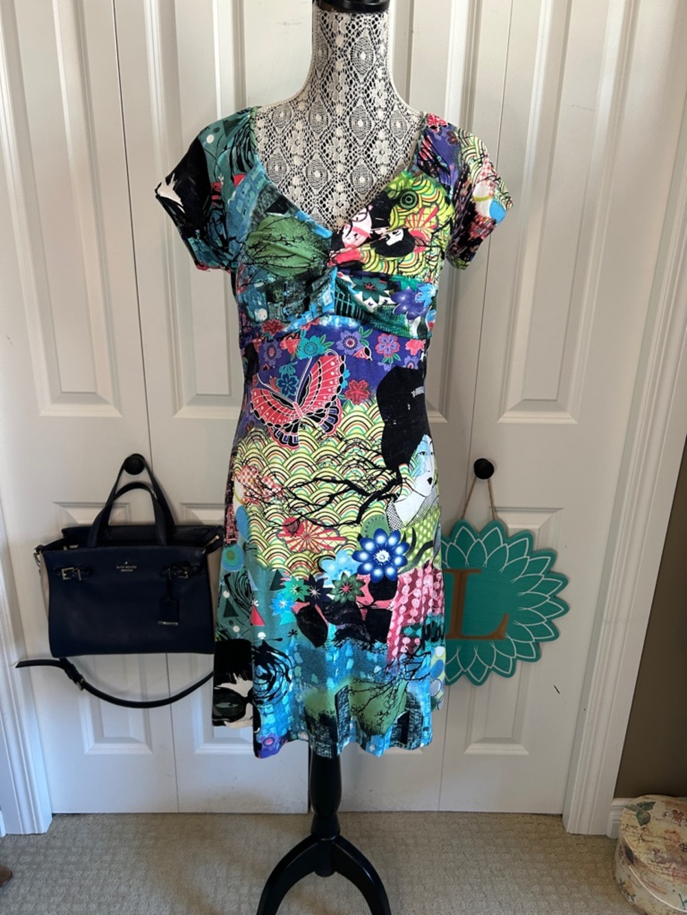 Melanie Lyne Vibrant Geisha Print Dress - Art-to-Wear Midi 🌸